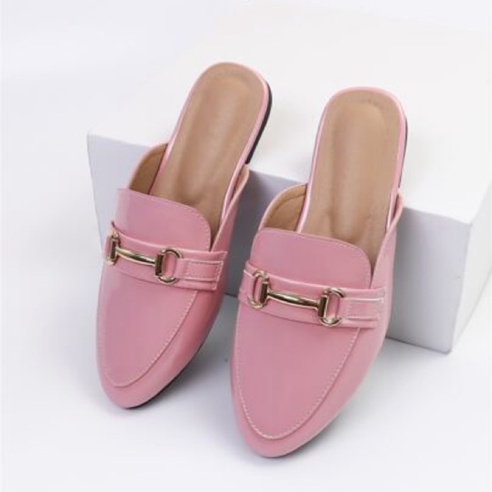 Pink Slip-On Loafers with Gold Accent